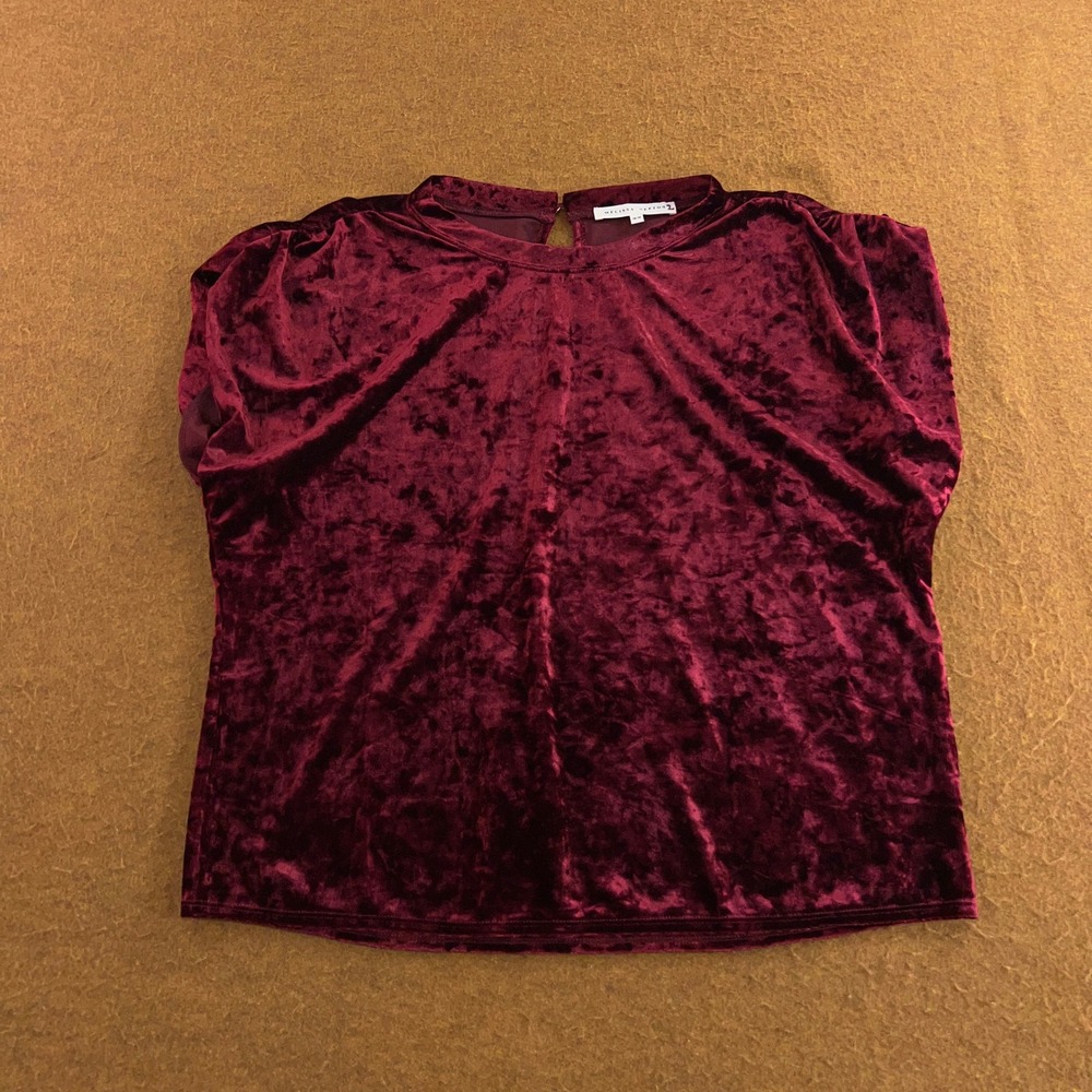 Melissa Nepton Womens Medium Burgundy Crushed Velvet Acacia Puff Sleeve Blouse